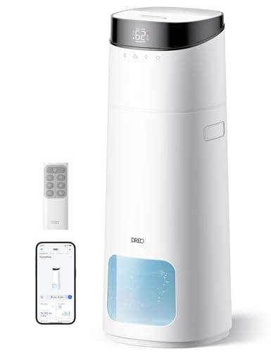DREO 16L Smart Humidifier Large Room 1000 ft², 130H Cool Mist Air Humidifiers for Bedroom Plants Baby, Top Fill, Remote/Touch/Voice & APP Control, Clean Tank Technology, 30dB, RGB Light, HM755S White
