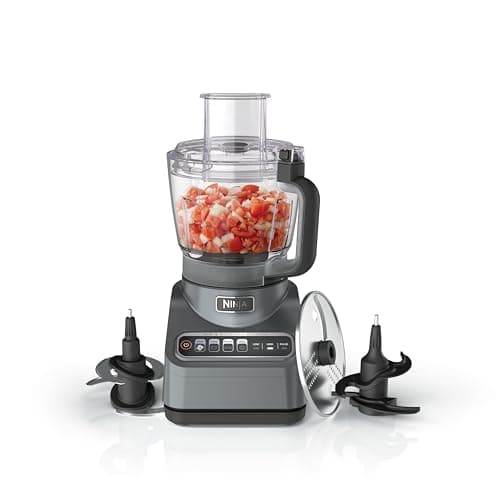 Ninja Food Processor, Professional Plus, 1000 Peak Watts, 4 Functions for Chopping, Slicing, Purees & Dough with 9-Cup Processor Bowl, 3 Blades, Food Chute & Pusher, Grey, BN601