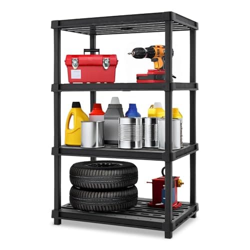 IRIS USA 4-Shelf Extra Heavy Duty Deep Plastic Storage Shelves, 800lb Capacity, 57" H x 36" W x 24" D, Large Modular Shelving Unit Storage Organizer for Garage, Home, Warehouse & Gym, Rack - Black