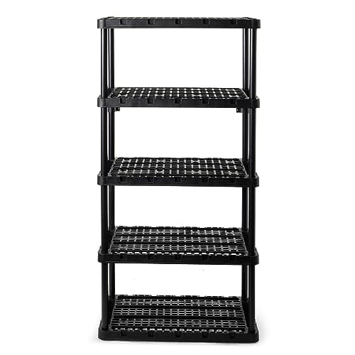 Gracious Living 5-Shelf Plastic Storage Shelves, Heavy-Duty Garage Shelving Unit, Black - Standing Organizer Rack for Kitchen, Bathroom, and Laundry Room