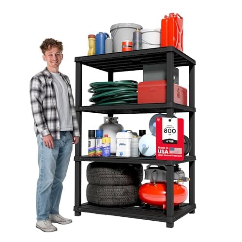 IRIS USA 4-Shelf Extra Heavy Duty Deep Plastic Storage Shelves, 800lb Capacity, 57" H x 36" W x 24" D, Large Modular Shelving Unit Storage Organizer for Garage, Home, Warehouse & Gym, Rack - Black