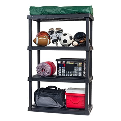 IRIS USA 4-Shelf Heavy Duty Plastic Storage Shelves, 600lb Capacity, 56"H x 36"W x 18"D, Large Modular Shelving Unit Storage Organizer for Garage, Home, Warehouse & Gym, Storage Rack - Black