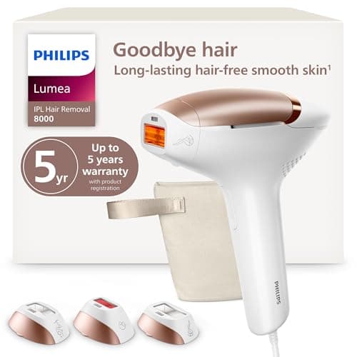 Philips Lumea 8000 Series IPL Hair Removal Device, Permanent Laser Hair Reduction for Women & Men, Easy and Comfortable Use at Home, SenseIQ, 3 Attachments for Body, Face, Intimate, BRI937/03