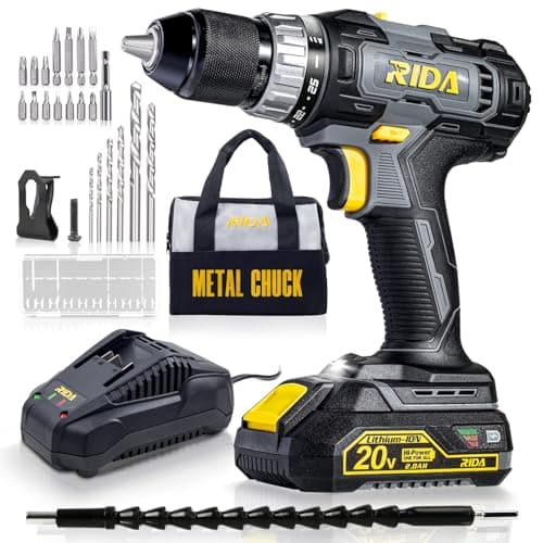 RIDA Cordless Drill Power Drill Cordless 20V 1/2'' Keyless Metal Chuck 355