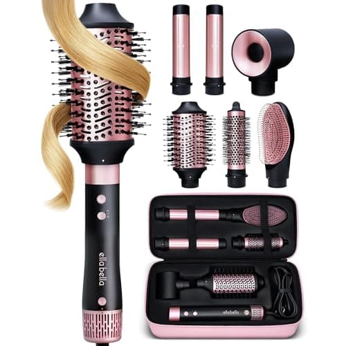ELLA BELLA® 6 in 1 Professional Hot Air Styler • Powerful Hair Dryer & Straightener Set • Styling Without Heat Damage • Fast Drying Curling Volumizing Straightening • Includes Protective Travel Case