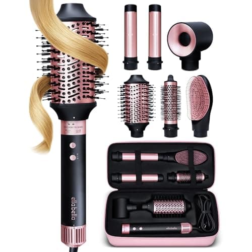 ELLA BELLA® 6 in 1 Professional Hot Air Styler • Powerful Hair Dryer & Straightener Set • Styling Without Heat Damage • Fast Drying Curling Volumizing Straightening • Includes Protective Travel Case