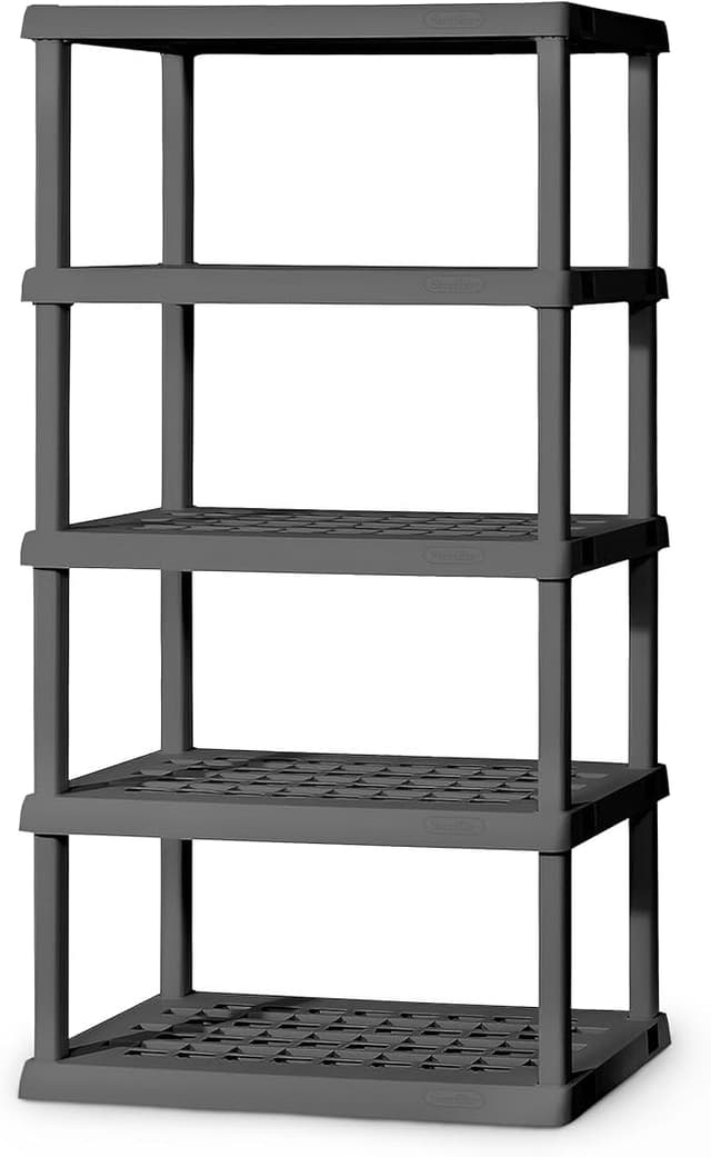 Sterilite 5-Shelf Plastic Storage Shelves, Heavy Duty Shelving Rack Unit for Garage