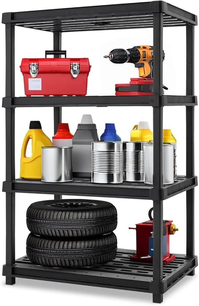 IRIS USA 4-Shelf Extra Heavy Duty Deep Plastic Storage Shelves, 600lb Capacity, 57" H x 36" W x 24" D, Large Modular Shelving Unit Storage Organizer for Garage, Home, Warehouse & Gym, Rack