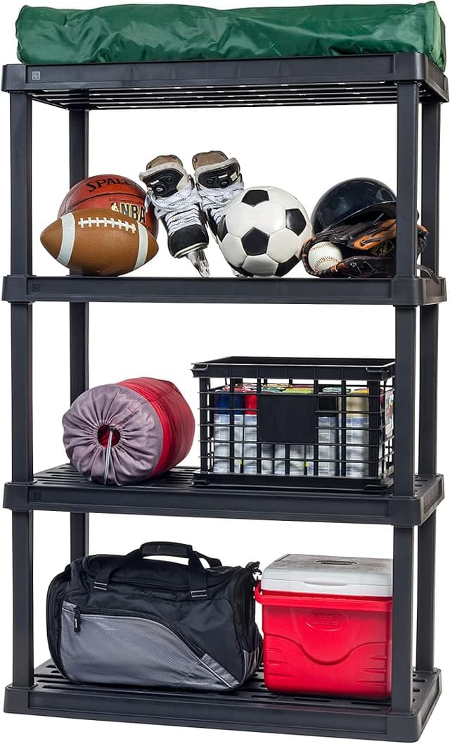 IRIS USA 4-Shelf Heavy Duty Plastic Storage Shelves, 400lb Capacity, 56"H x 36"W x 18"D, Large Modular Shelving Unit Storage Organizer for Garage, Home, Warehouse & Gym, Storage Rack