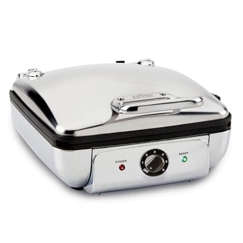 All-Clad Stainless Steel Waffle Maker 4 Section, Thick Belgium Waffle Makers, Upright Storage 1600 Watts, Nonstick, 6 Browning Levels, Dishwasher Safe, Silver
